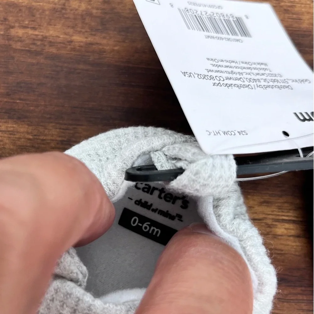 Carter's Child of Mine Booties Unisex 0-6M Grey Waffle Knit Slip On Soft Sole